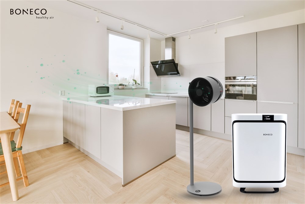 Cách khử mùi bếp hiệu quả bằng việc kết hợp máy lọc không khí và quạt đối lưu